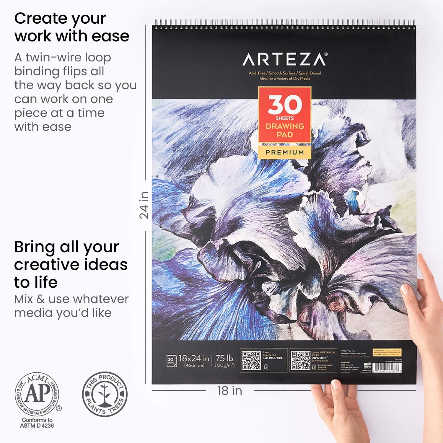 Arteza Large A2 Drawing Pad with Micro-Perforation - 2 Pack (46x61cm) - Image 3