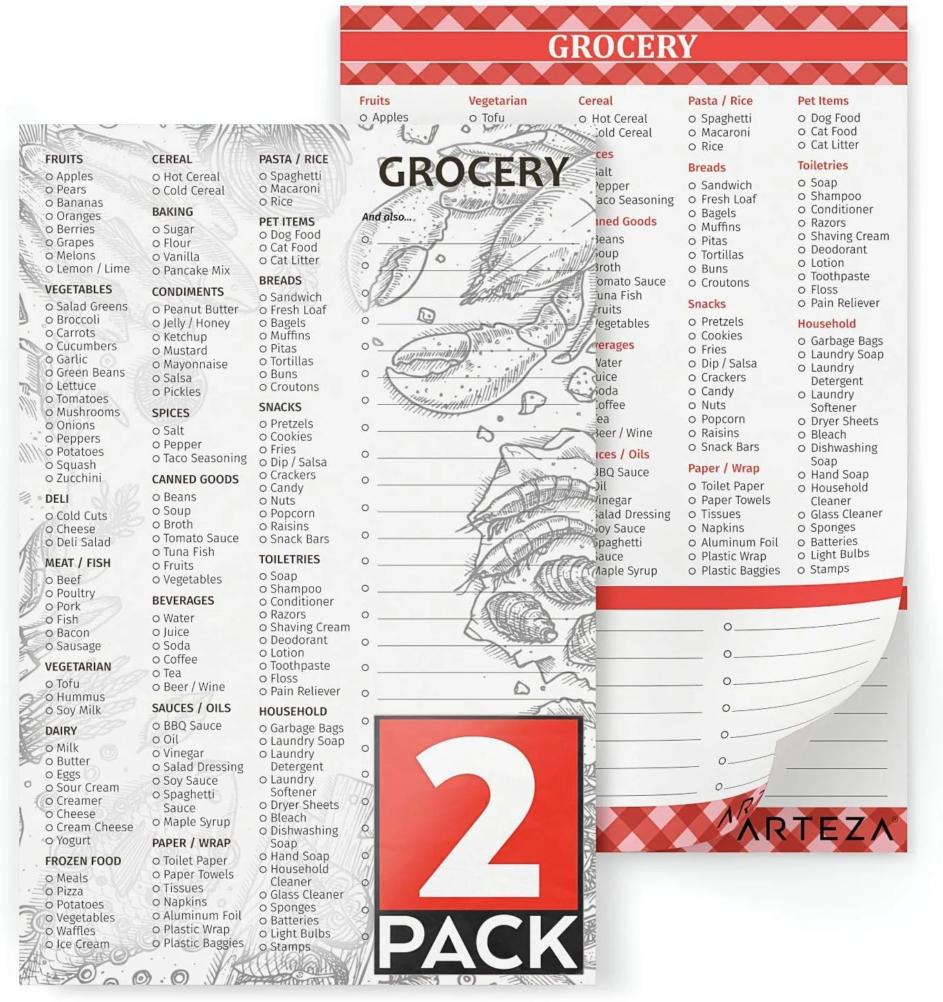 Arteza Grocery List Magnetic Notepad to Do List - Pack of 2
