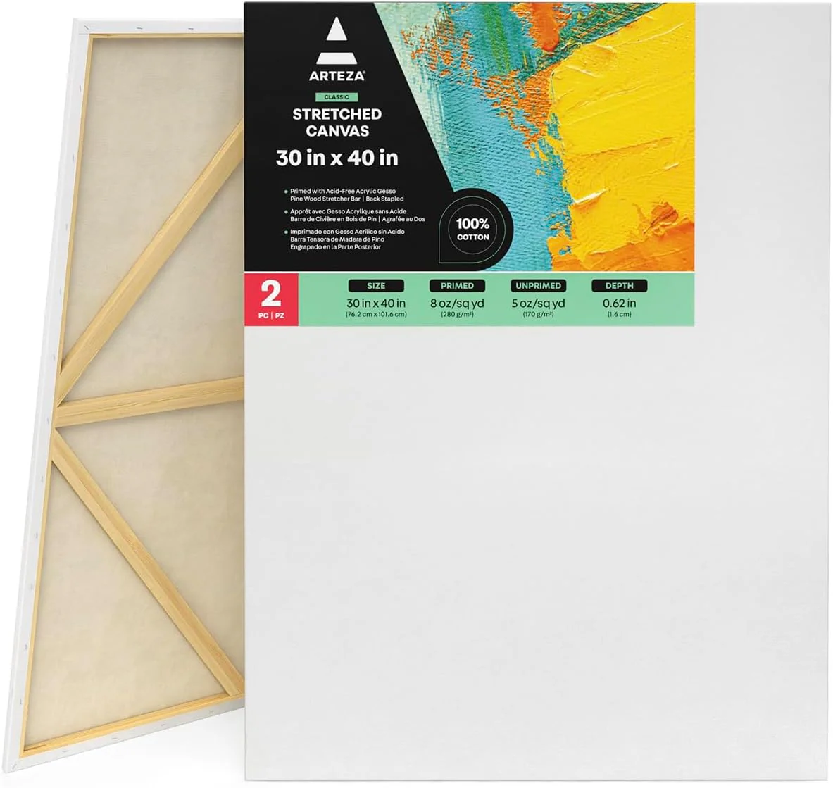 Arteza Large Canvas - 30"x40" (80cm x 100cm) - 2 Pack