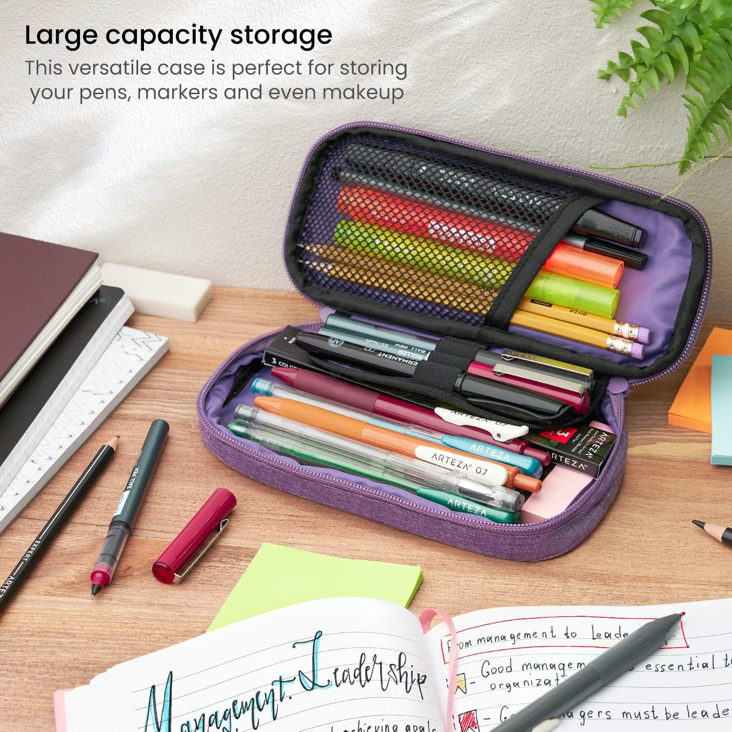 ARTEZA Lightweight Purple Pencil Case with Zip - Image 3
