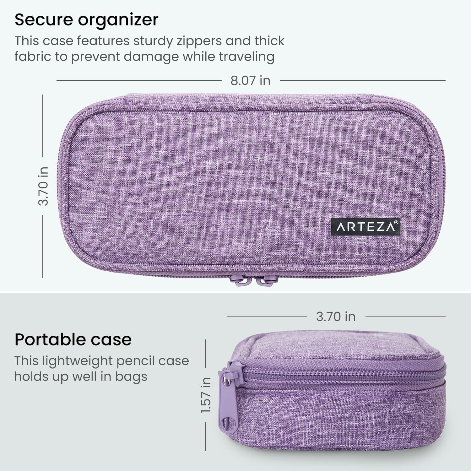 ARTEZA Lightweight Purple Pencil Case with Zip - Image 6