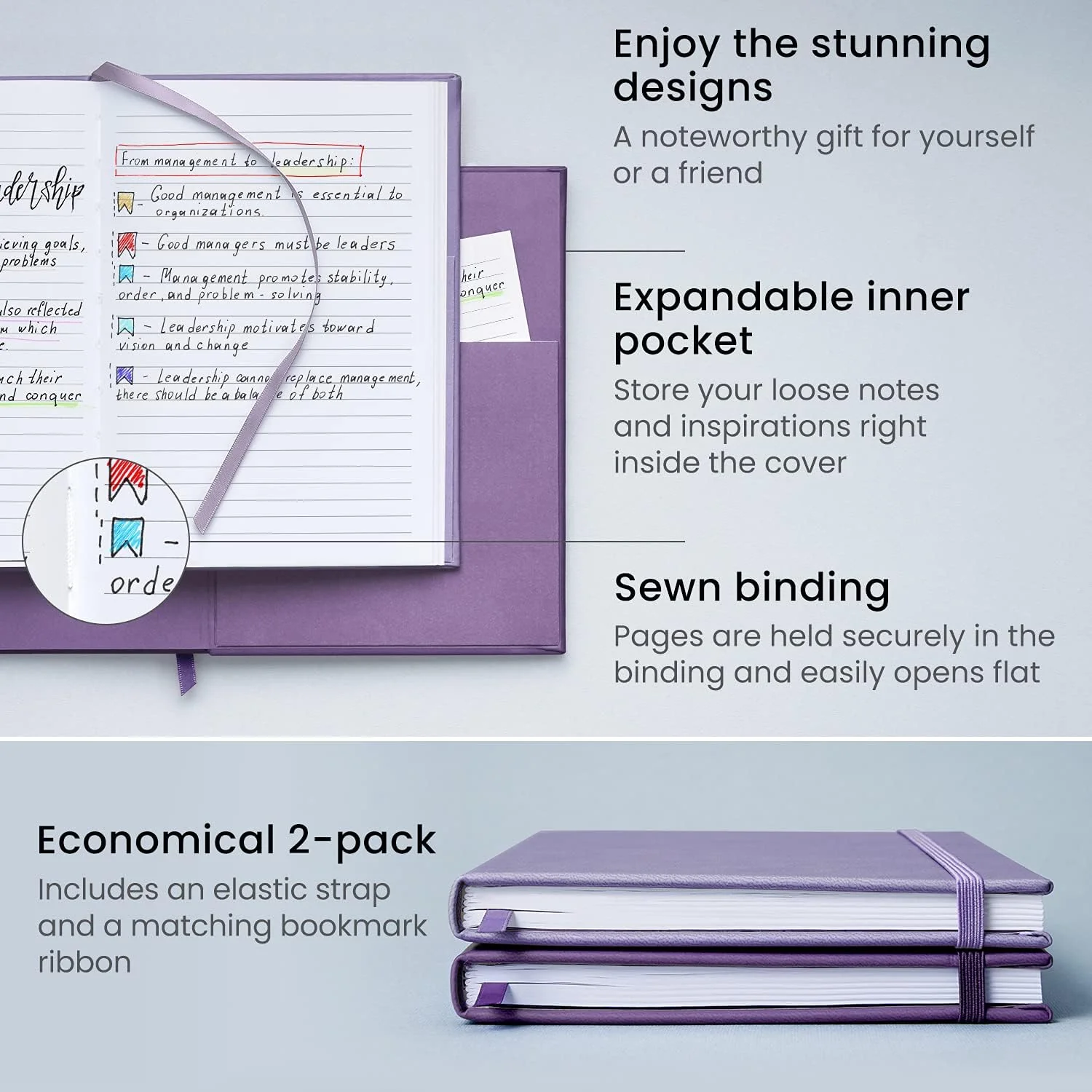 ARTEZA Lined Journal Notebook - 2 Pack (15.2x20.3cm) - Image 2
