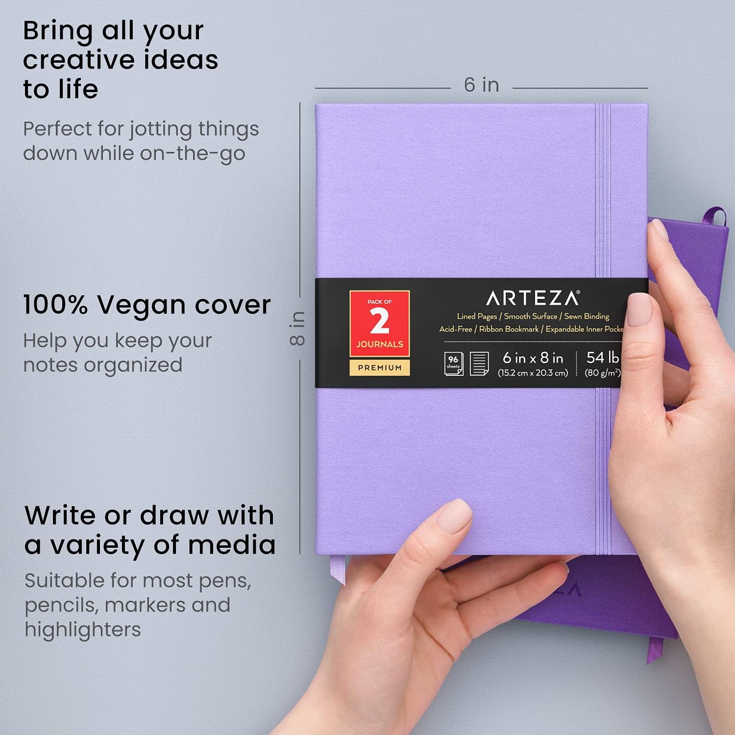 ARTEZA Lined Journal Notebook - 2 Pack (15.2x20.3cm) - Image 3