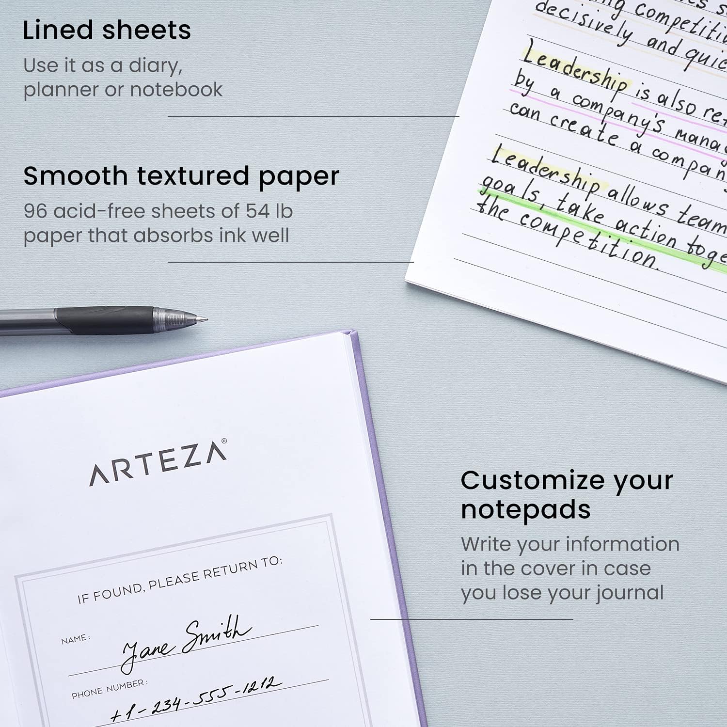 ARTEZA Lined Journal Notebook - 2 Pack (15.2x20.3cm) - Image 4