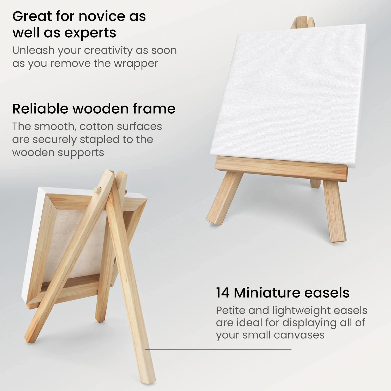 ARTEZA Mini Canvases with Easels - 4"x4" (10.16x10.16cm) - 14 Pack - Image 2