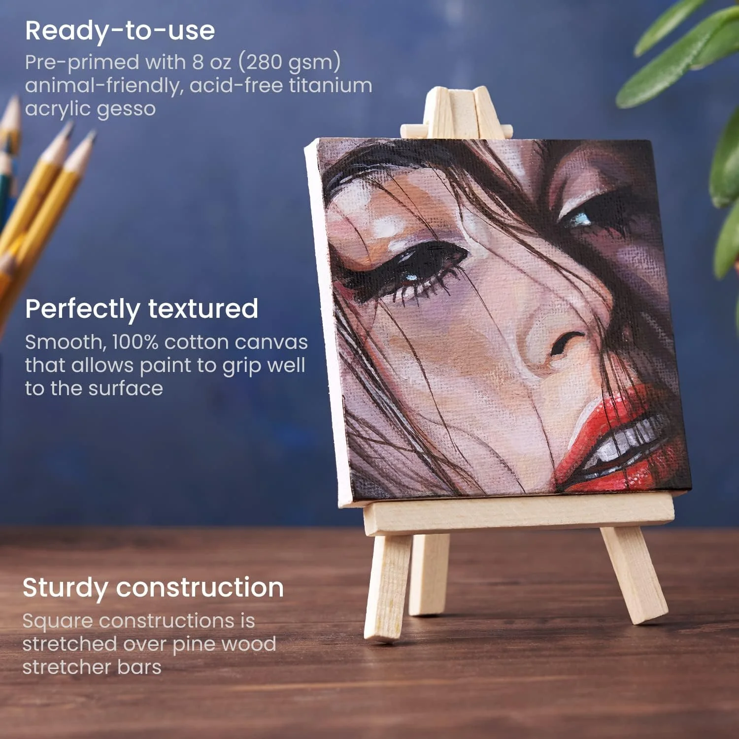 ARTEZA Mini Canvases with Easels - 4"x4" (10.16x10.16cm) - 14 Pack - Image 3
