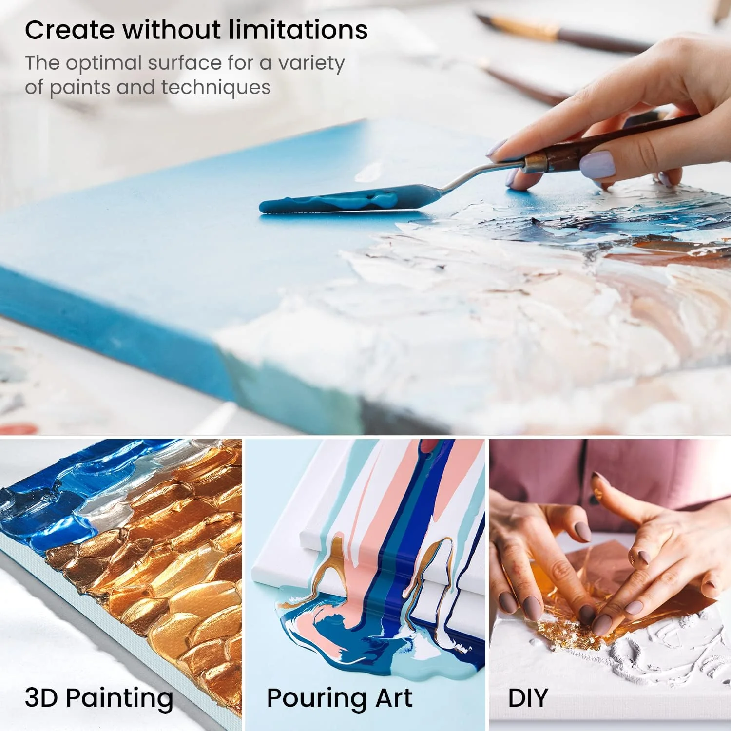 ARTEZA Mini Canvases with Easels - 4"x4" (10.16x10.16cm) - 14 Pack - Image 5