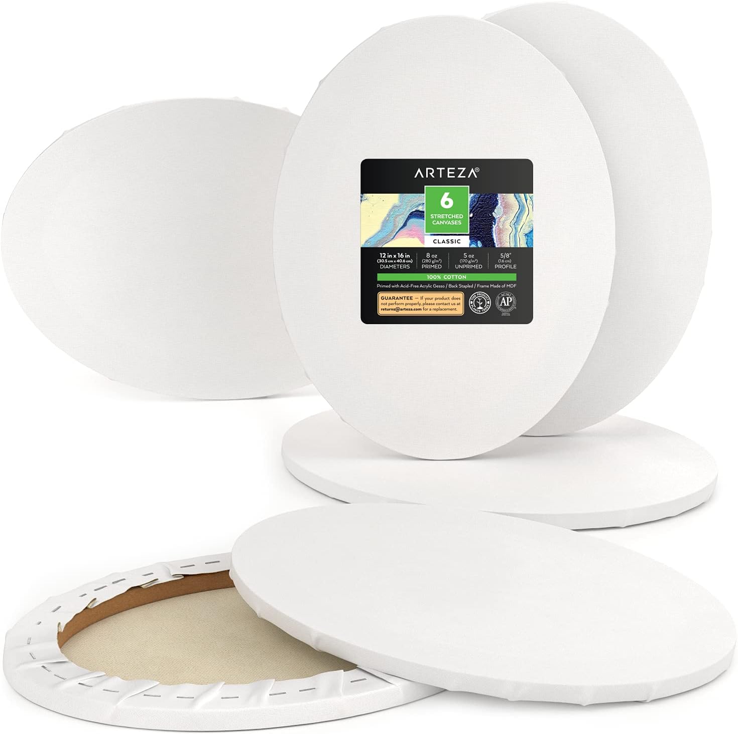 ARTEZA Oval Paint Canvases - 12"x16" (30.5x40.6cm) - 6 Pack
