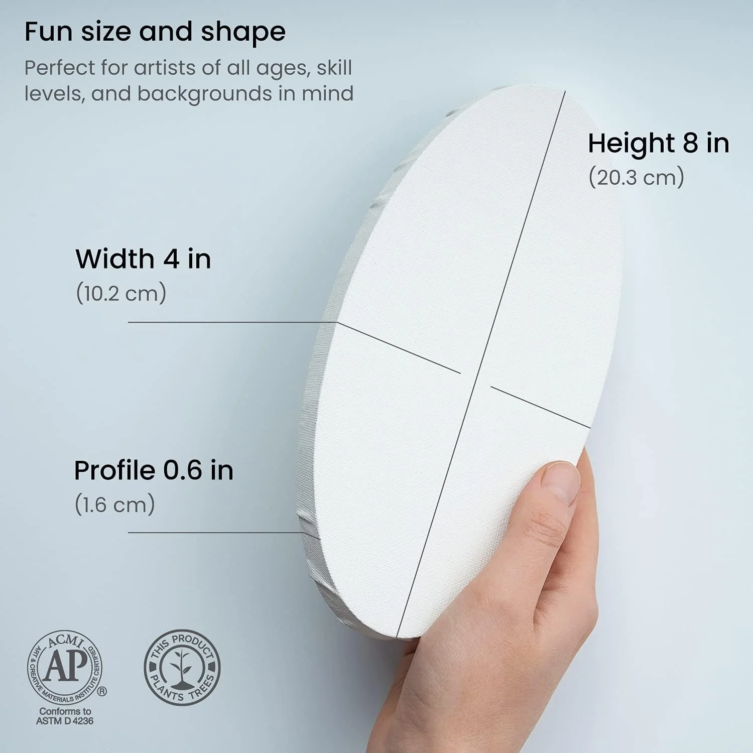 ARTEZA Oval Stretched Canvas Set - 4"x8" (10x20.3cm) - 12 Pack - Image 3