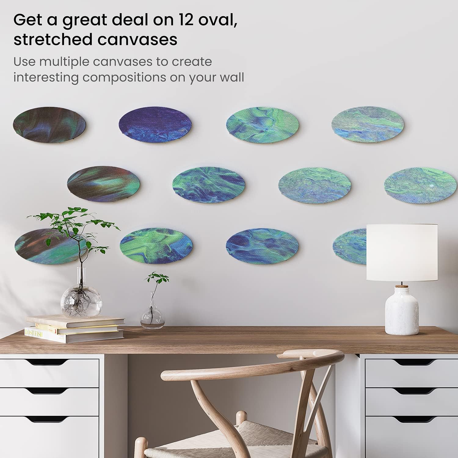 ARTEZA Oval Stretched Canvas Set - 4"x8" (10x20.3cm) - 12 Pack - Image 7