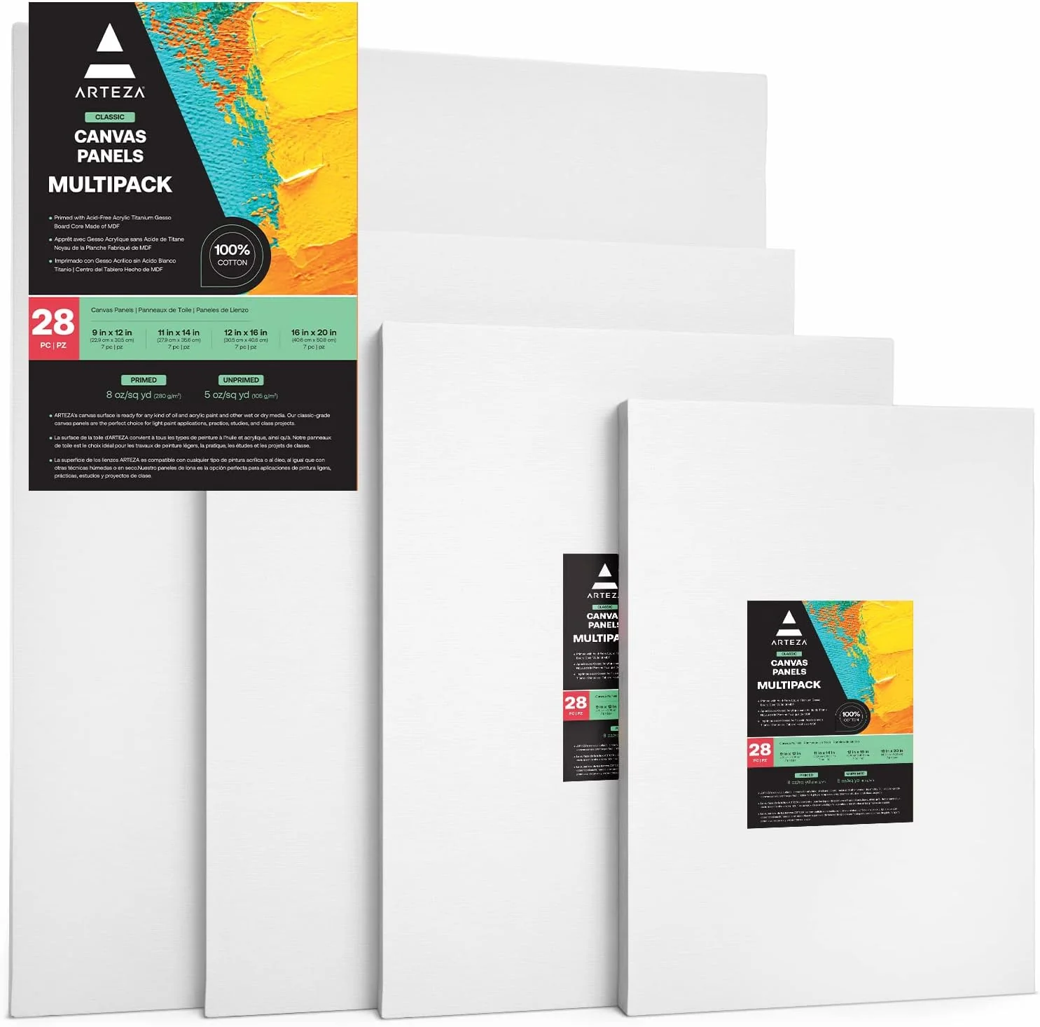 Arteza Painting Canvas Panels Multi Pack - 28 Pack