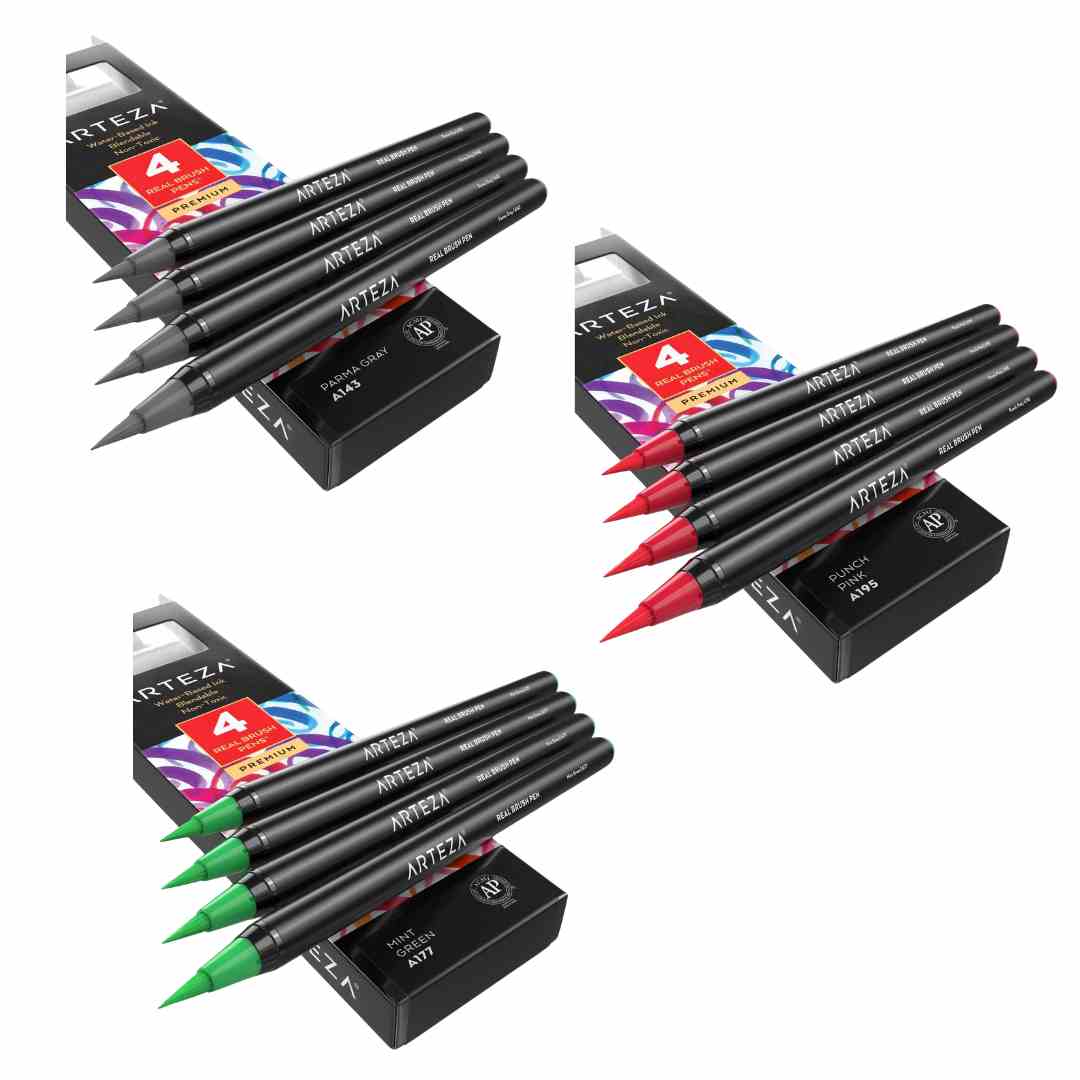ARTEZA Real Brush Watercolour Pens - 3 Colours - 12 Pack