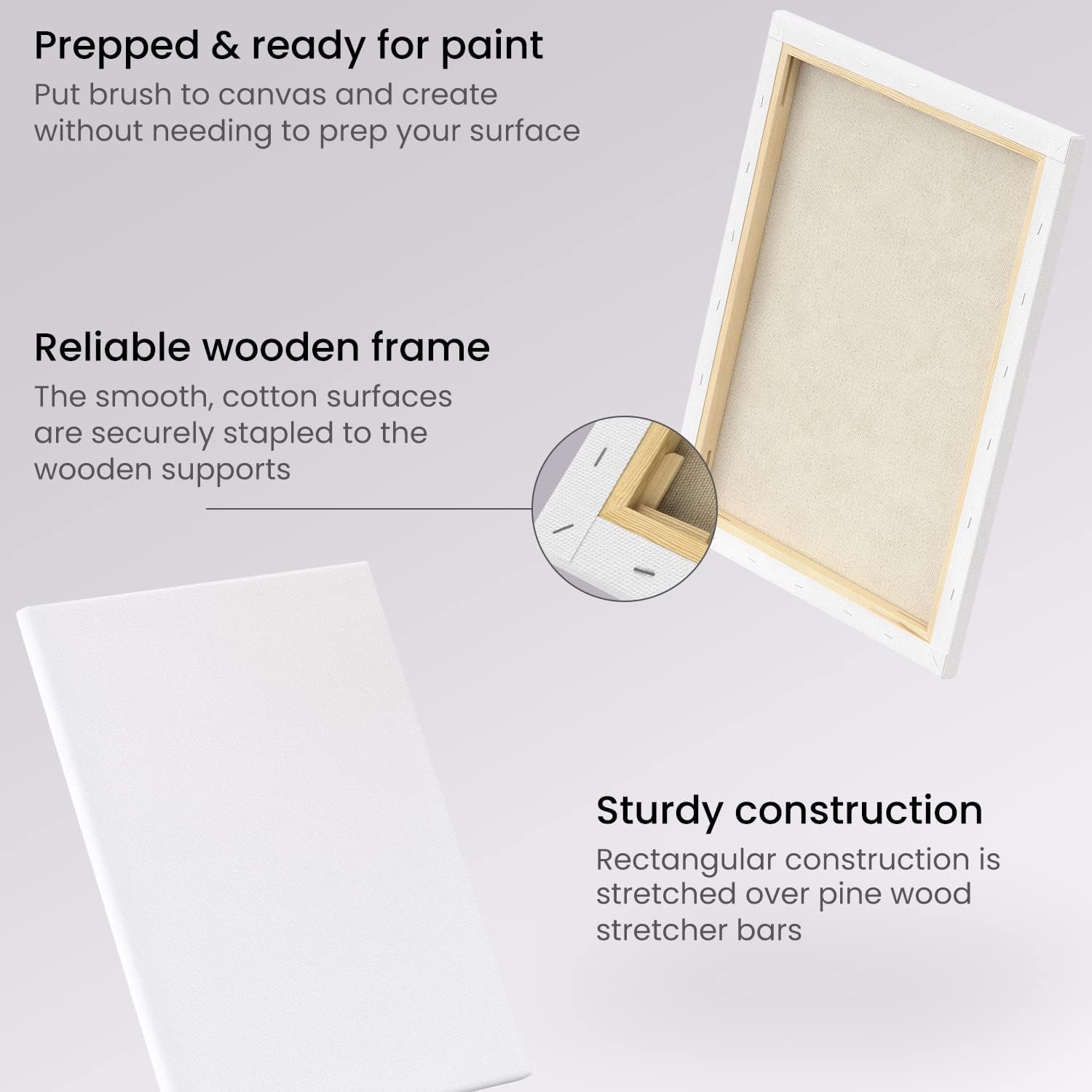 ARTEZA Stretched Canvas - 11'x14" (28x35.6cm) - 8 Pack - Image 2