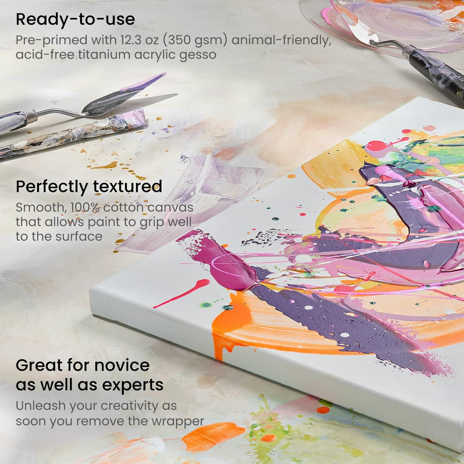 ARTEZA Stretched Canvas - 11'x14" (28x35.6cm) - 8 Pack - Image 3