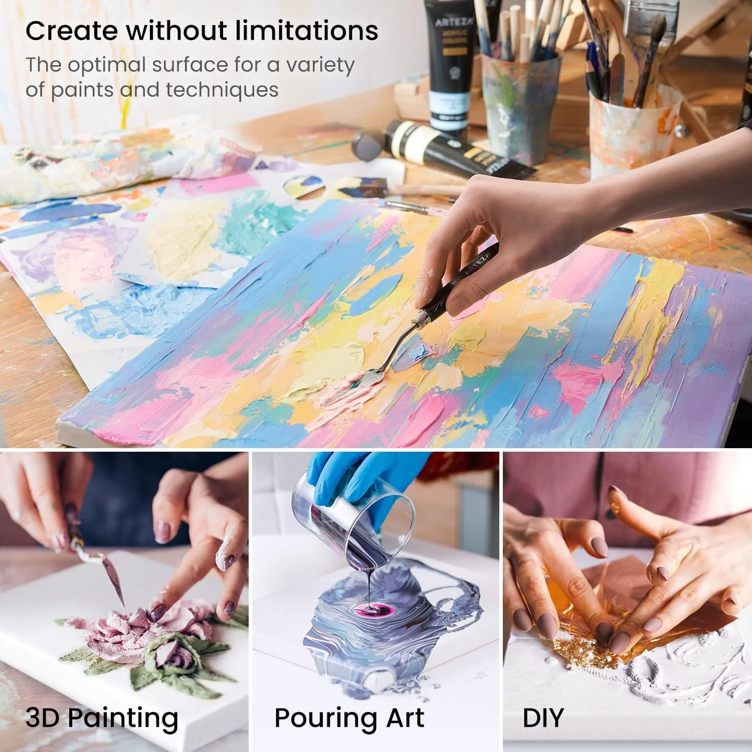 ARTEZA Stretched Canvas - 11'x14" (28x35.6cm) - 8 Pack - Image 6