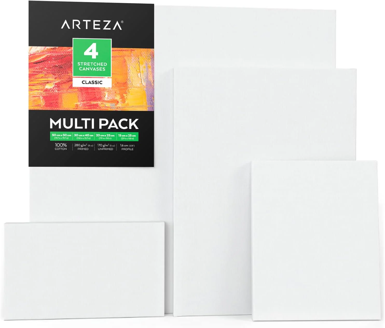 ARTEZA Stretched Canvas Multipack - 4 Pack
