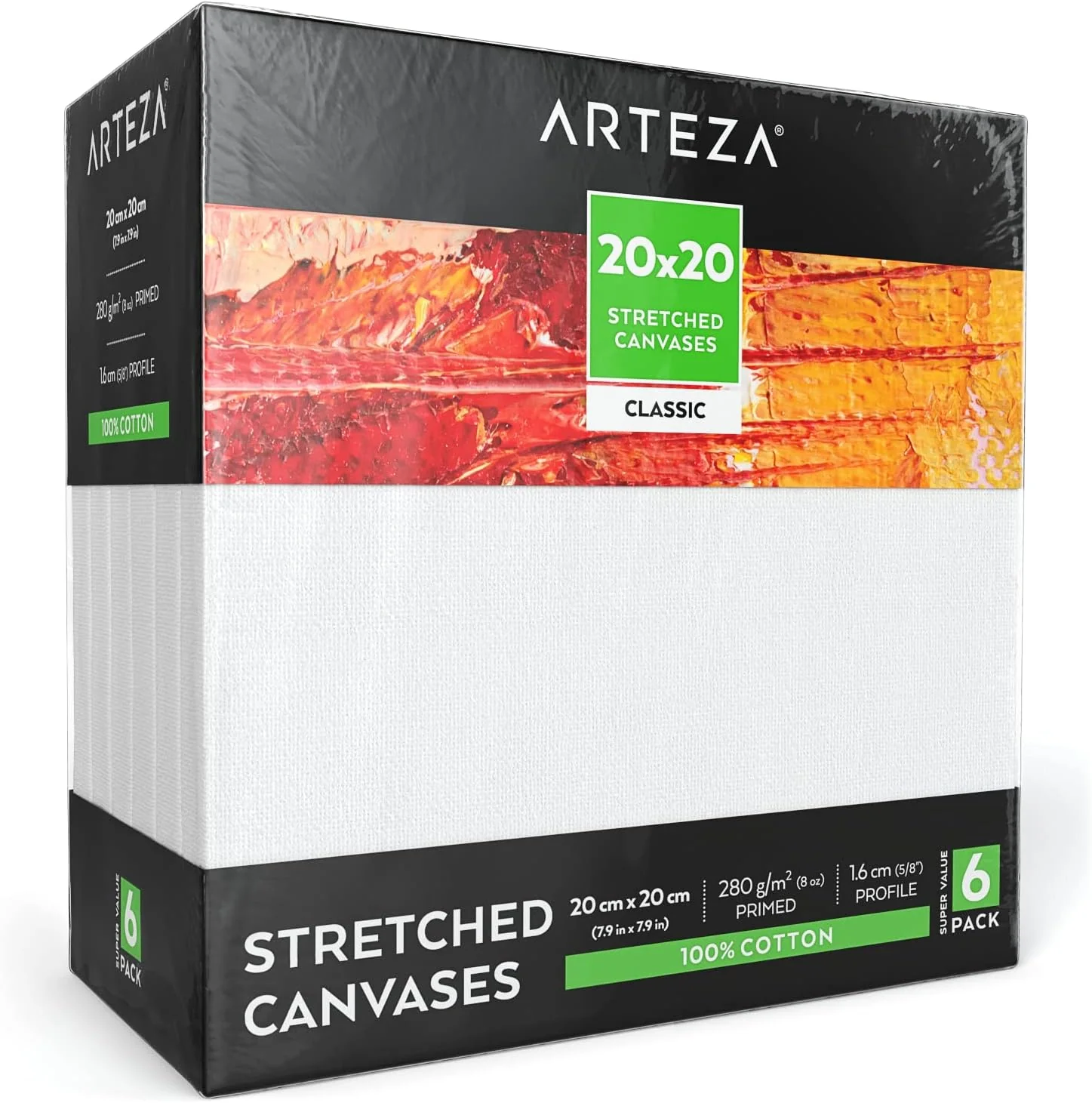 Arteza Stretched Square Canvas - 7.9"x7.9" (20cmx20cm) - 6 Pack