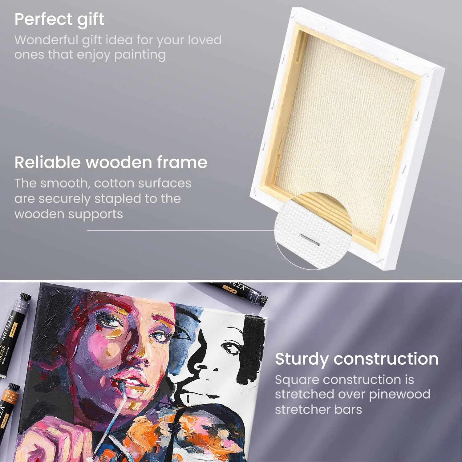 Arteza Stretched Square Canvas - 7.9"x7.9" (20cmx20cm) - 6 Pack - Image 2