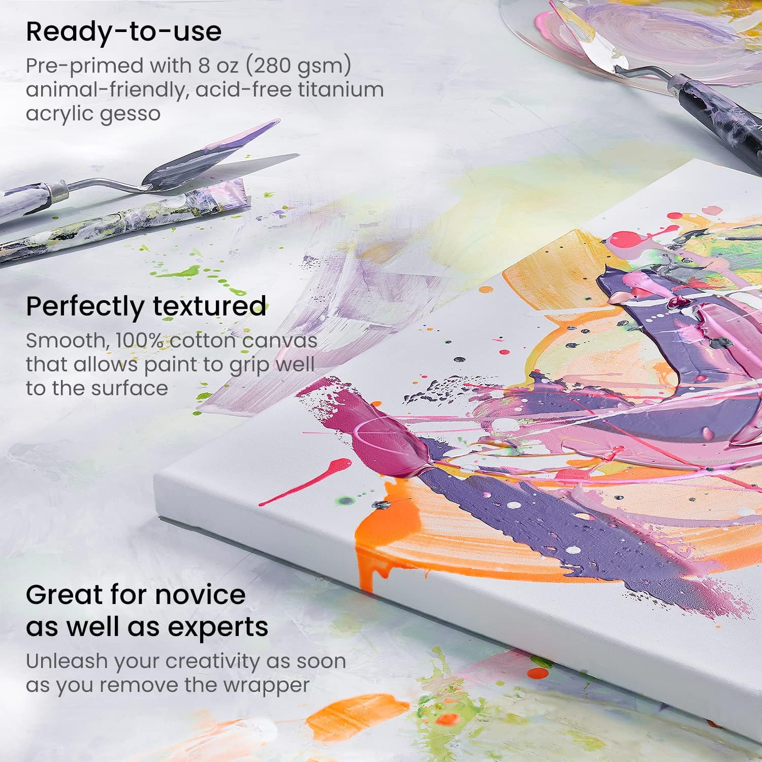 Arteza Stretched Square Canvas - 7.9"x7.9" (20cmx20cm) - 6 Pack - Image 3