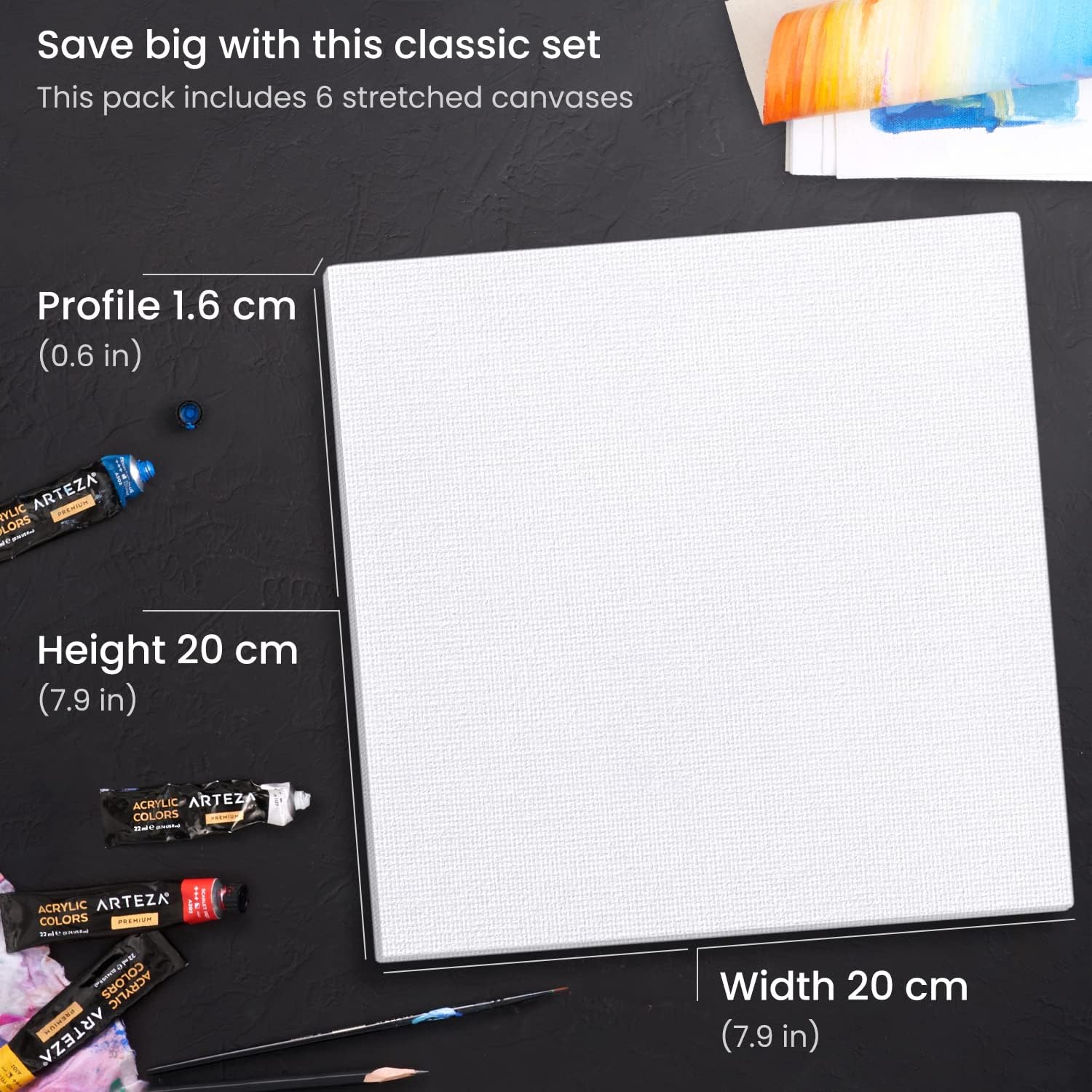 Arteza Stretched Square Canvas - 7.9"x7.9" (20cmx20cm) - 6 Pack - Image 4