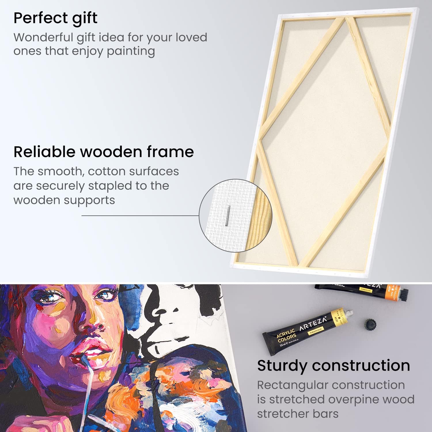 Arteza Stretched White Blank Canvas - 60x91cm (24x36") - 2 Pack in - Image 3