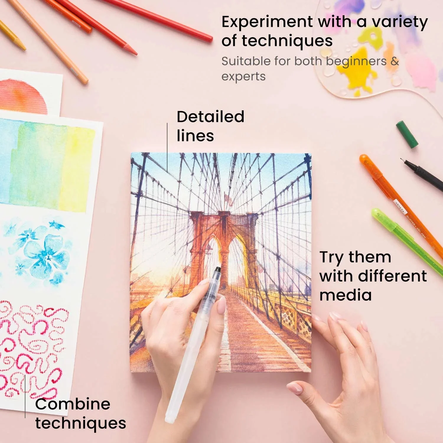 Arteza Watercolor Drawing Art Set, Woodless Watercolour Pencils & Foldable Canvas Paper Bundle - Image 4