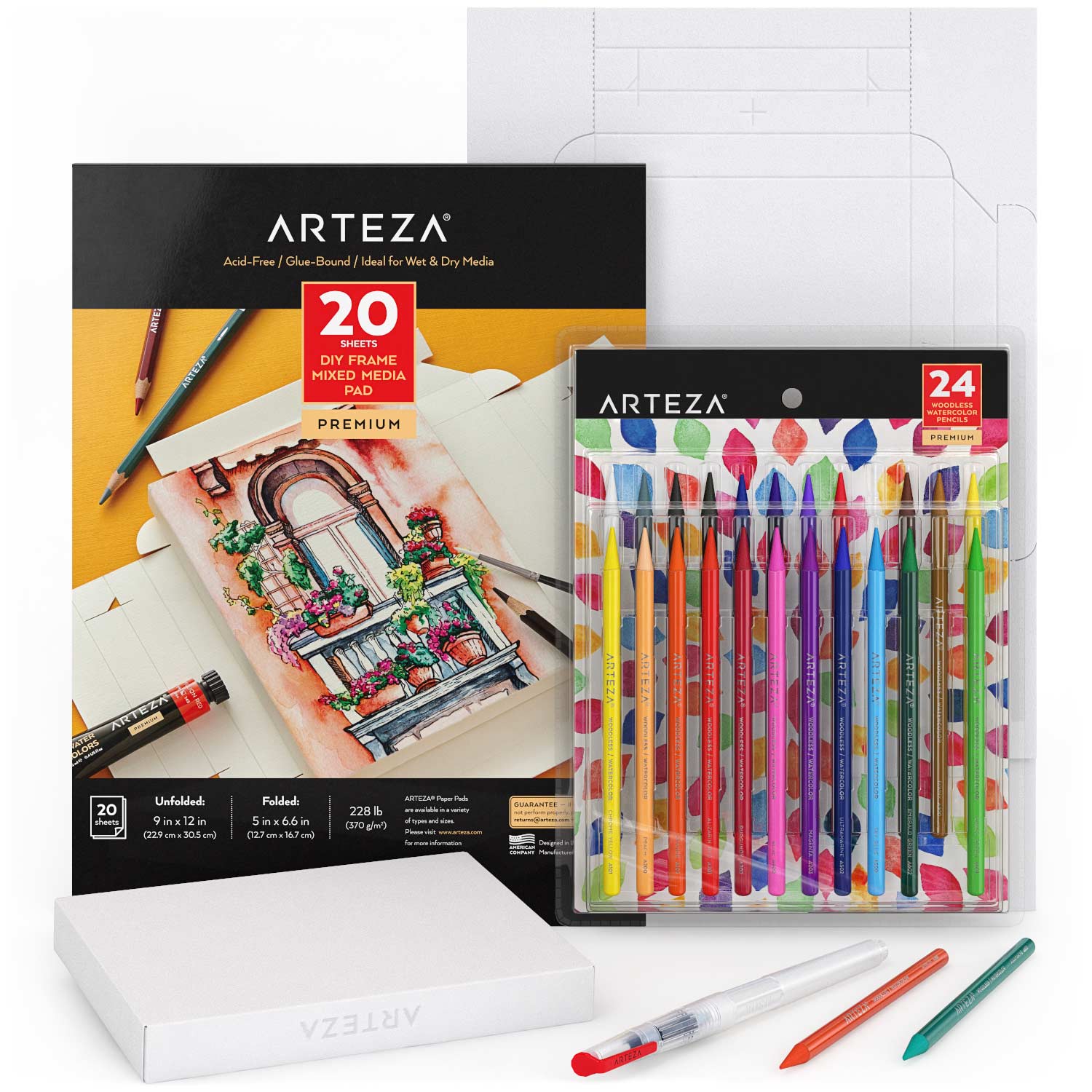 Arteza Watercolor Drawing Art Set, Woodless Watercolour Pencils & Foldable Canvas Paper Bundle - Image 7