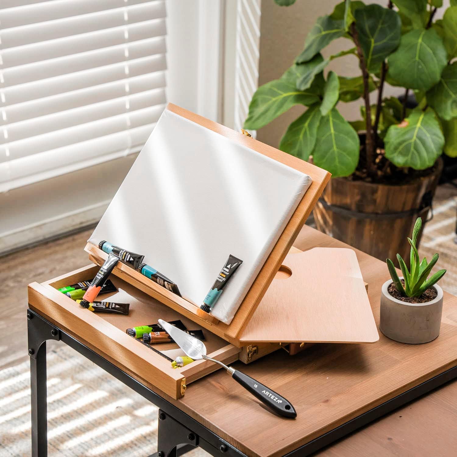 Arteza Wooden Desktop Easel with Drawer and Palette - Image 2