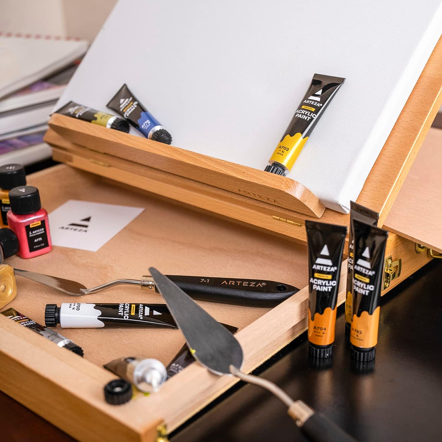 Arteza Wooden Desktop Easel with Drawer and Palette - Image 3