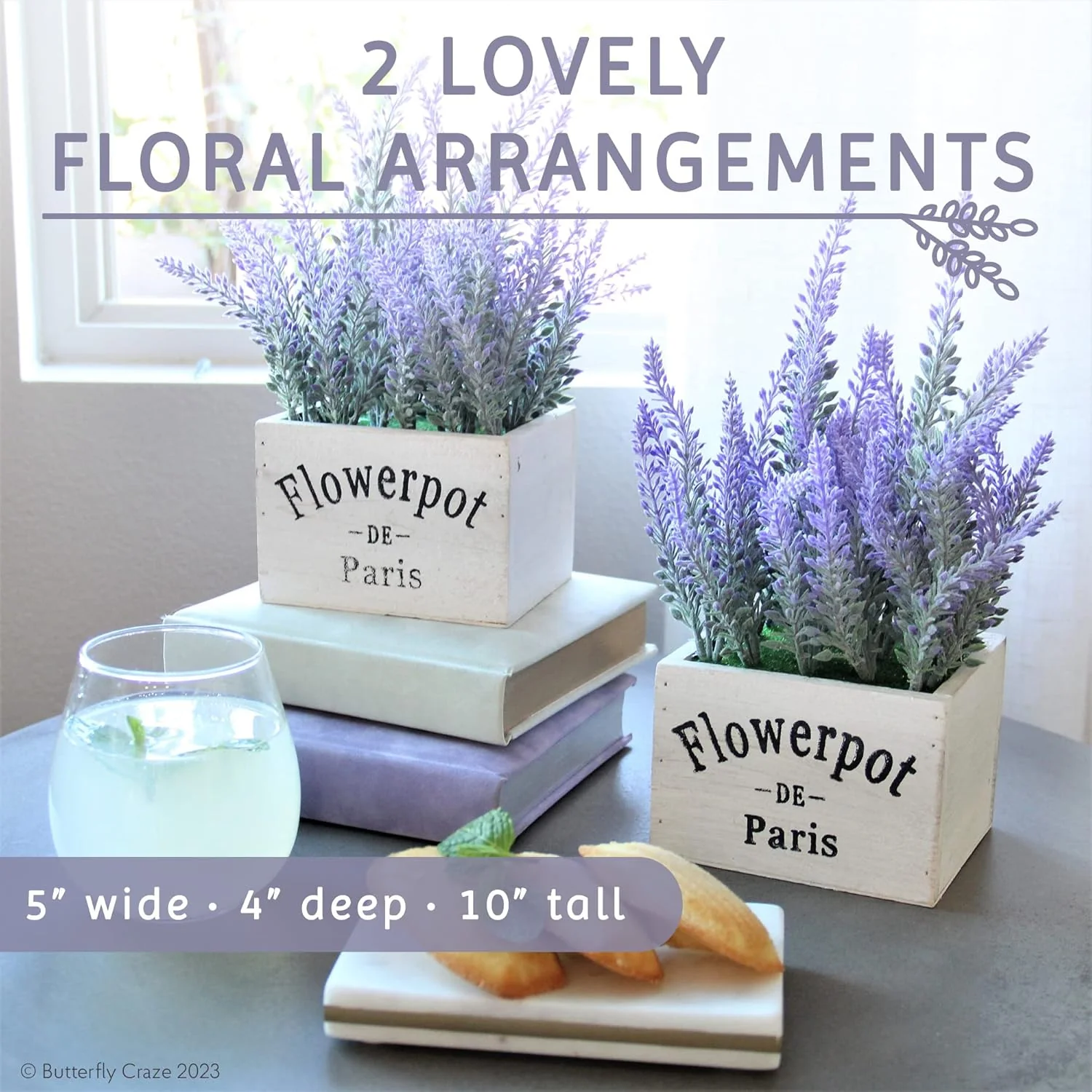 Artificial Lavender Plants in Rustic Wooden Planters - Set of 2 - Image 4