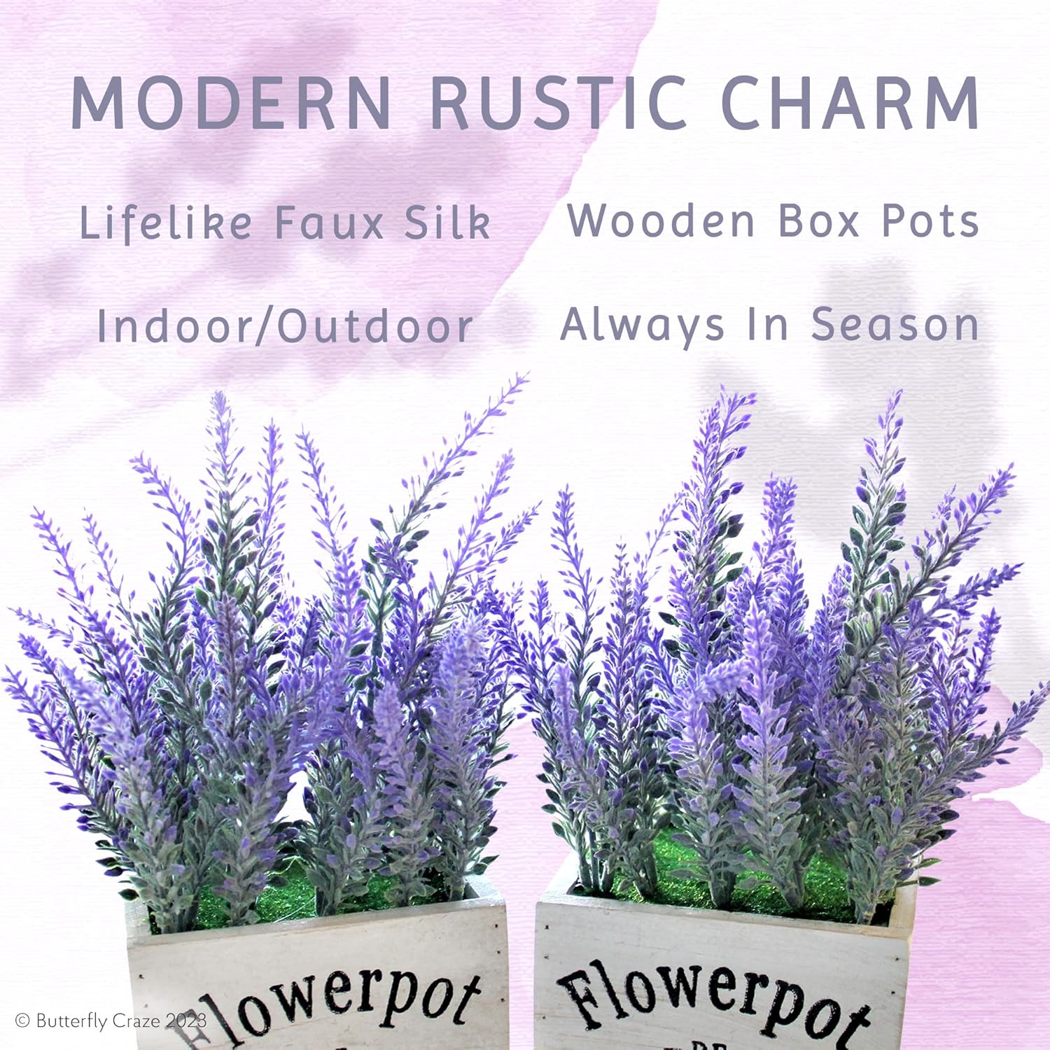 Artificial Lavender Plants in Rustic Wooden Planters - Set of 2 - Image 5