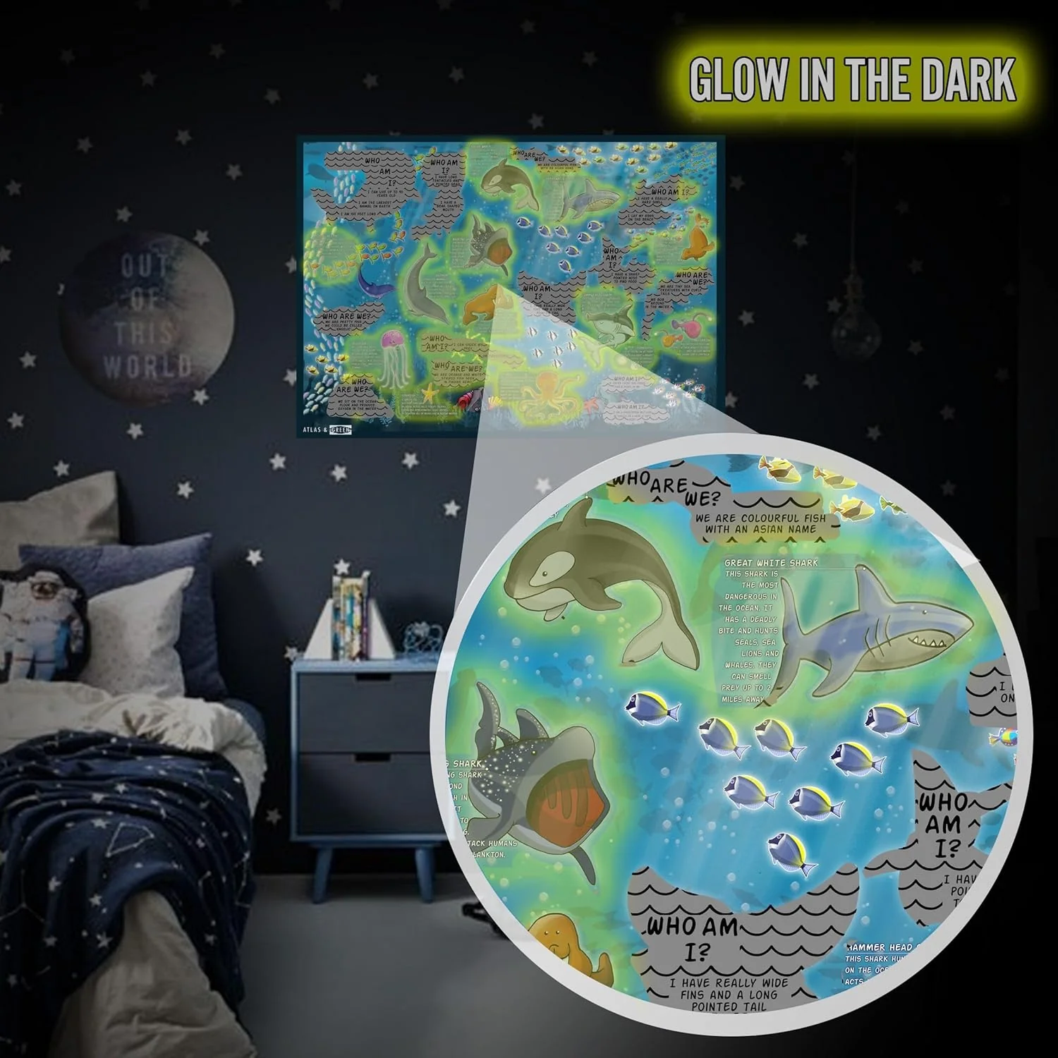 Atlas & Green Glow in the Dark Ocean Scratch Poster for Kids - Image 2