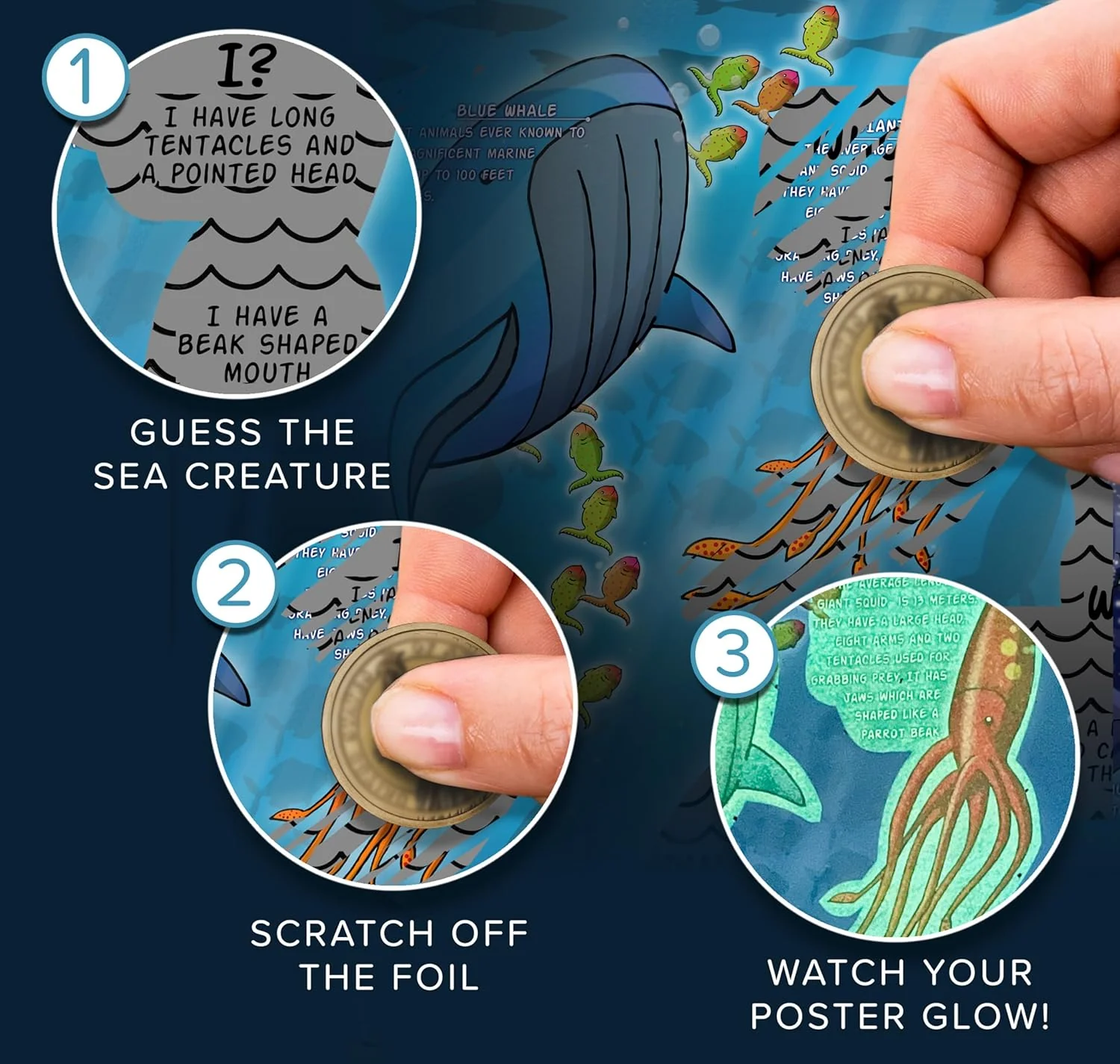 Atlas & Green Glow in the Dark Ocean Scratch Poster for Kids - Image 3