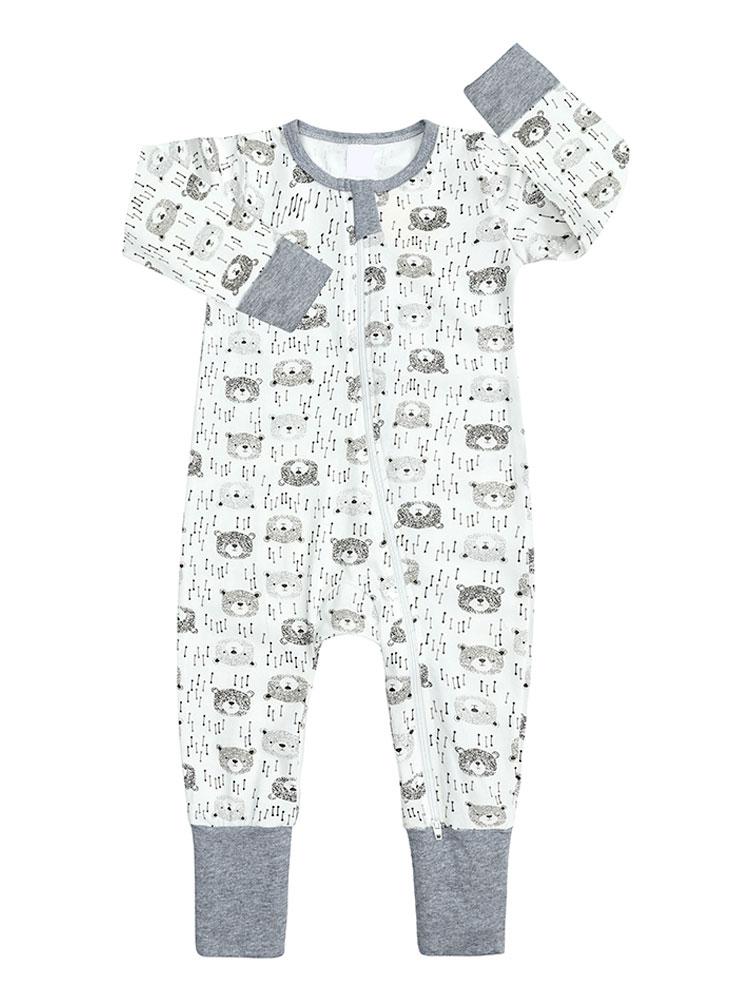 Bear Cubs Grey and White Baby Zip Sleepsuit with Hand & Feet Cuffs (Various Sizes)