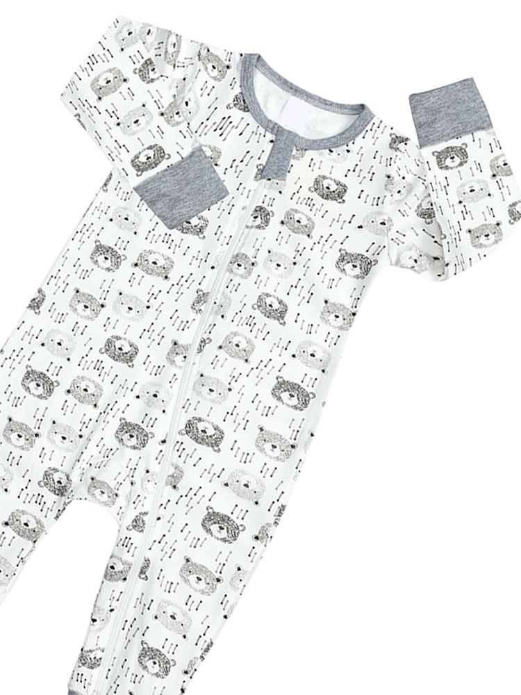 Bear Cubs Grey and White Baby Zip Sleepsuit with Hand & Feet Cuffs (Various Sizes) - Image 2