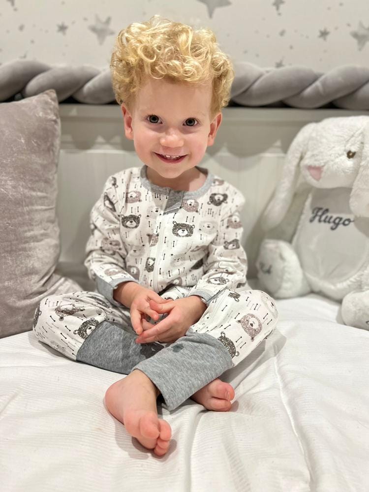 Bear Cubs Grey and White Baby Zip Sleepsuit with Hand & Feet Cuffs (Various Sizes) - Image 3
