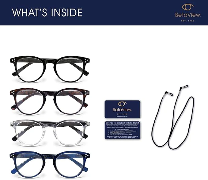 Betaview 4 Pack Retro Round Reading Glasses for Men & Women - 4 Colours (+1.5) - Image 4