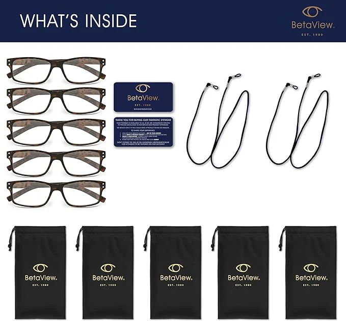 Betaview 5 Pack Reading Glasses for Men and Women (+2.00) - Image 4