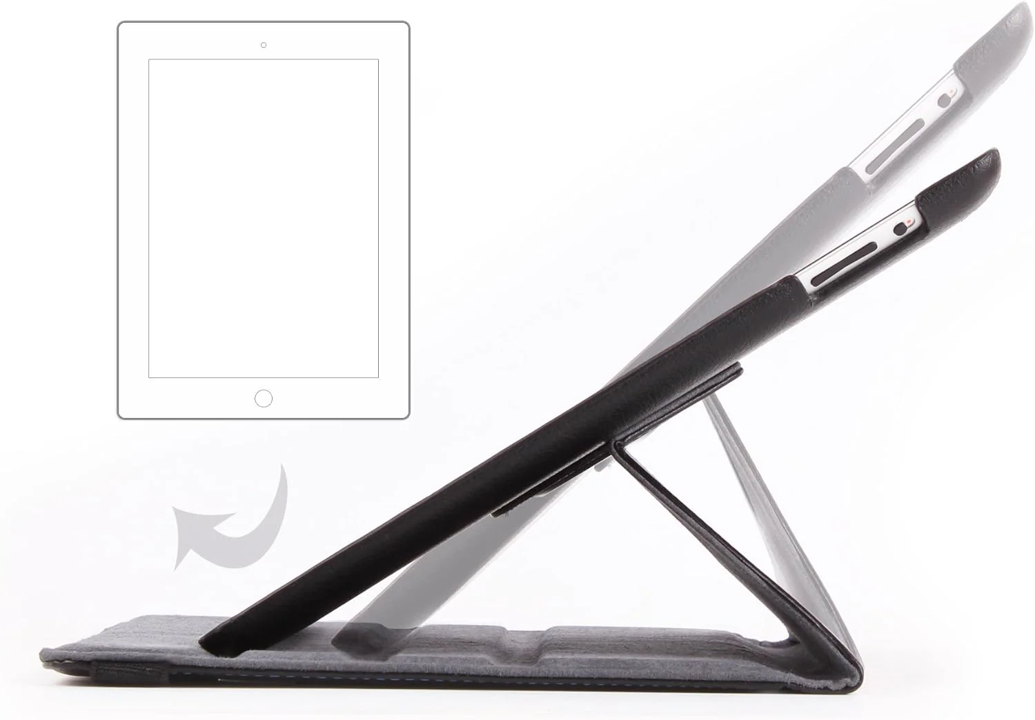 Black Faux Leather Rotating iPad Case For Apple iPad 4|iPad 3 - Image 3