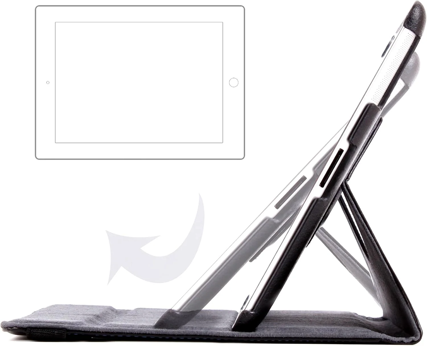 Black Faux Leather Rotating iPad Case For Apple iPad 4|iPad 3 - Image 6
