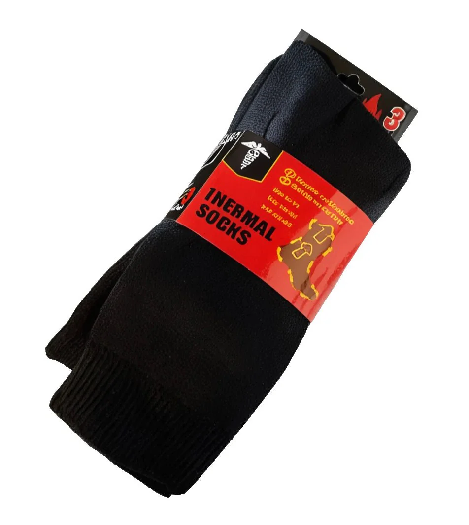 Black Heavy Cushioned Thermal Socks with Extra Wide Top - Size 6-11 (3 Pairs)