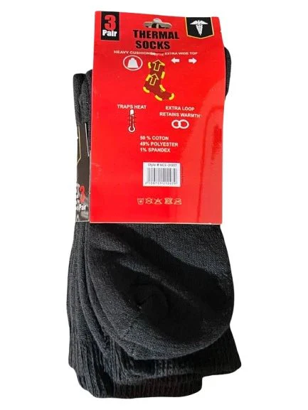 Black Heavy Cushioned Thermal Socks with Extra Wide Top - Size 6-11 (3 Pairs) - Image 4