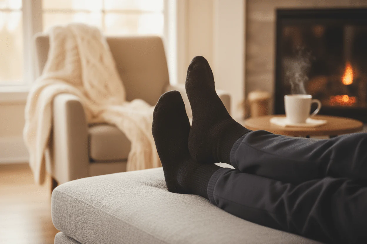 Black Heavy Cushioned Thermal Socks with Extra Wide Top - Size 6-11 (3 Pairs) - Image 5