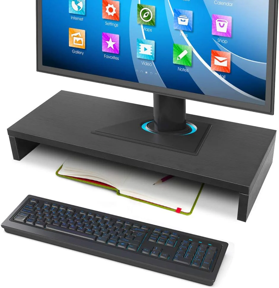 Black Wooden Monitor Risers Laptop Stand
