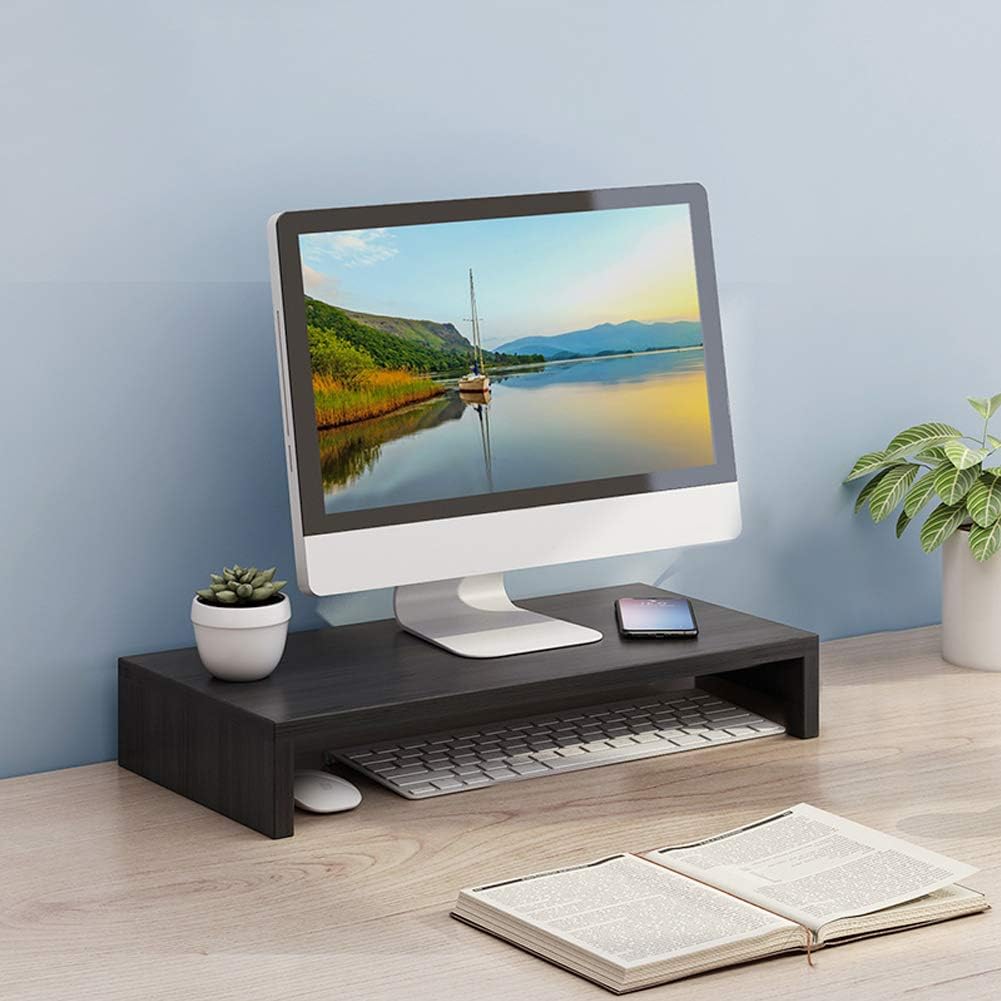 Black Wooden Monitor Risers Laptop Stand - Image 2