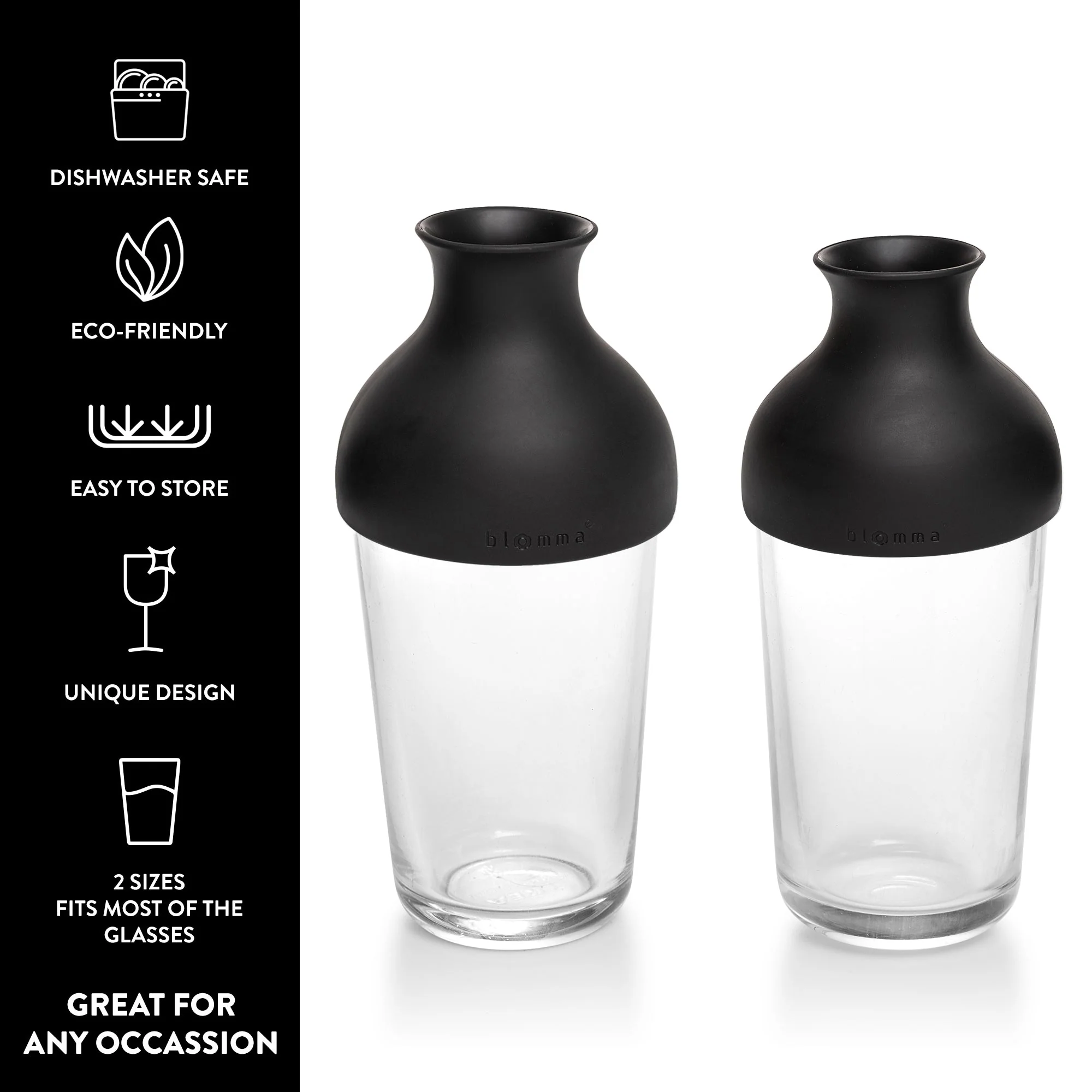 Blomma 2 Pcs Black Small Flex Topper Vase Lids for Glass – Modern Flower Vase Topper – Fit to Any Wine Glass or Water Glass - Image 3