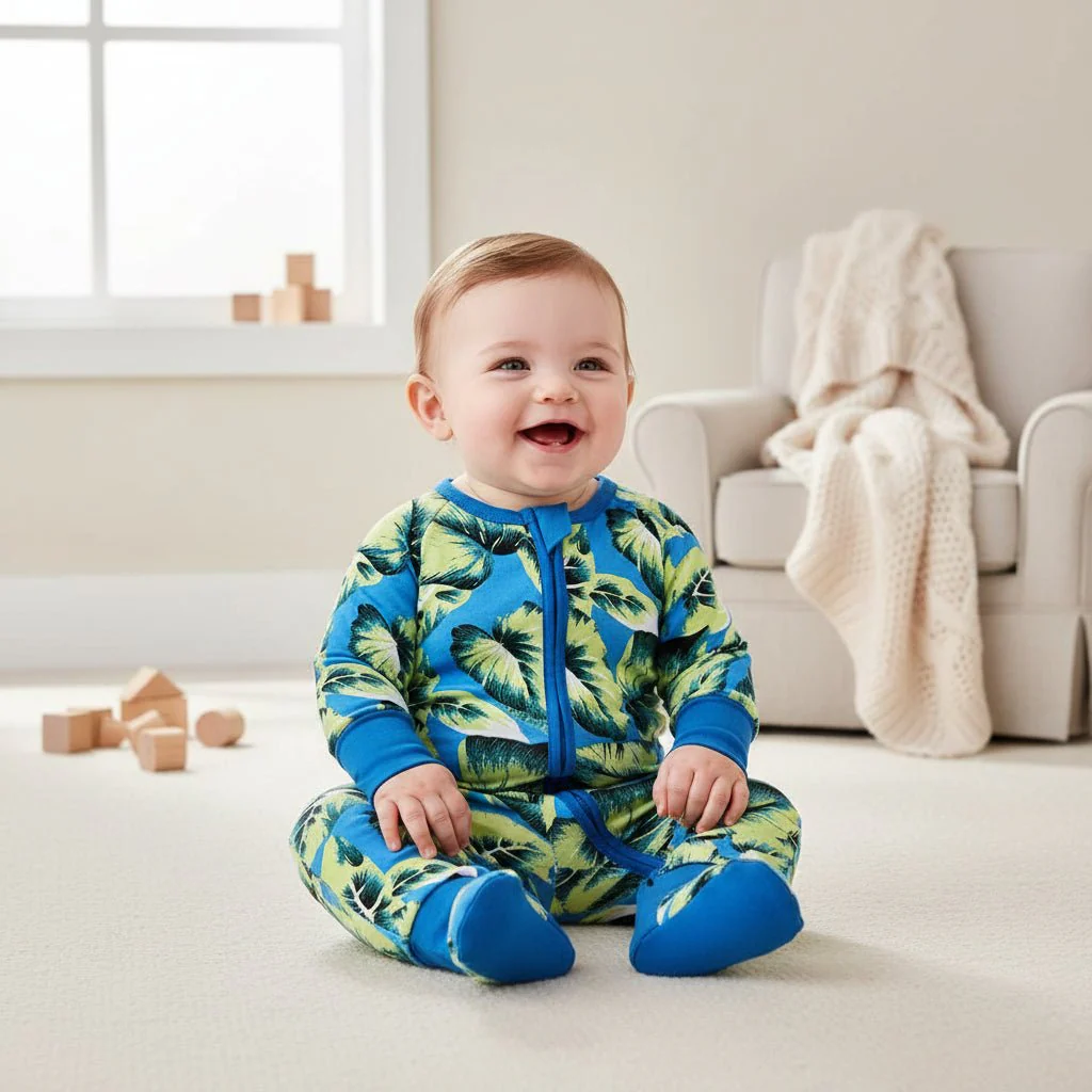 Blue Monstera Baby Zip Sleepsuit (Various Sizes) - Image 2