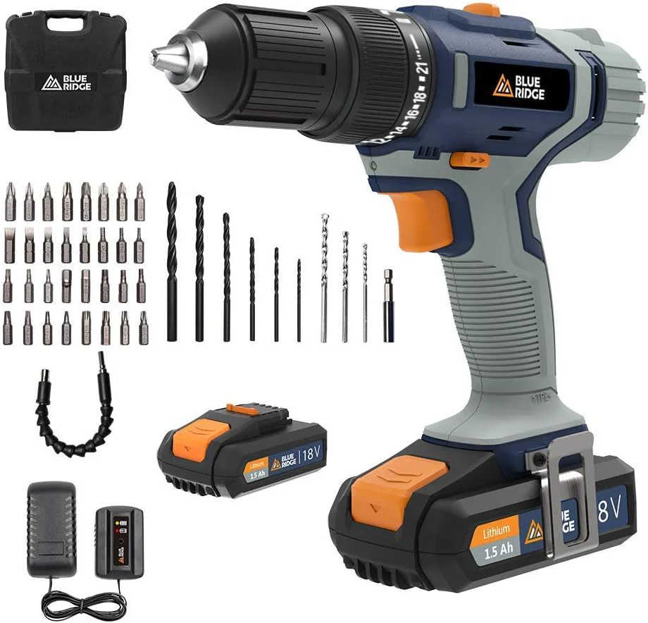 BLUE RIDGE Cordless Hammer Drill 20V Max with 2 x 1.5 Ah Li-ion Battery BR2808K2