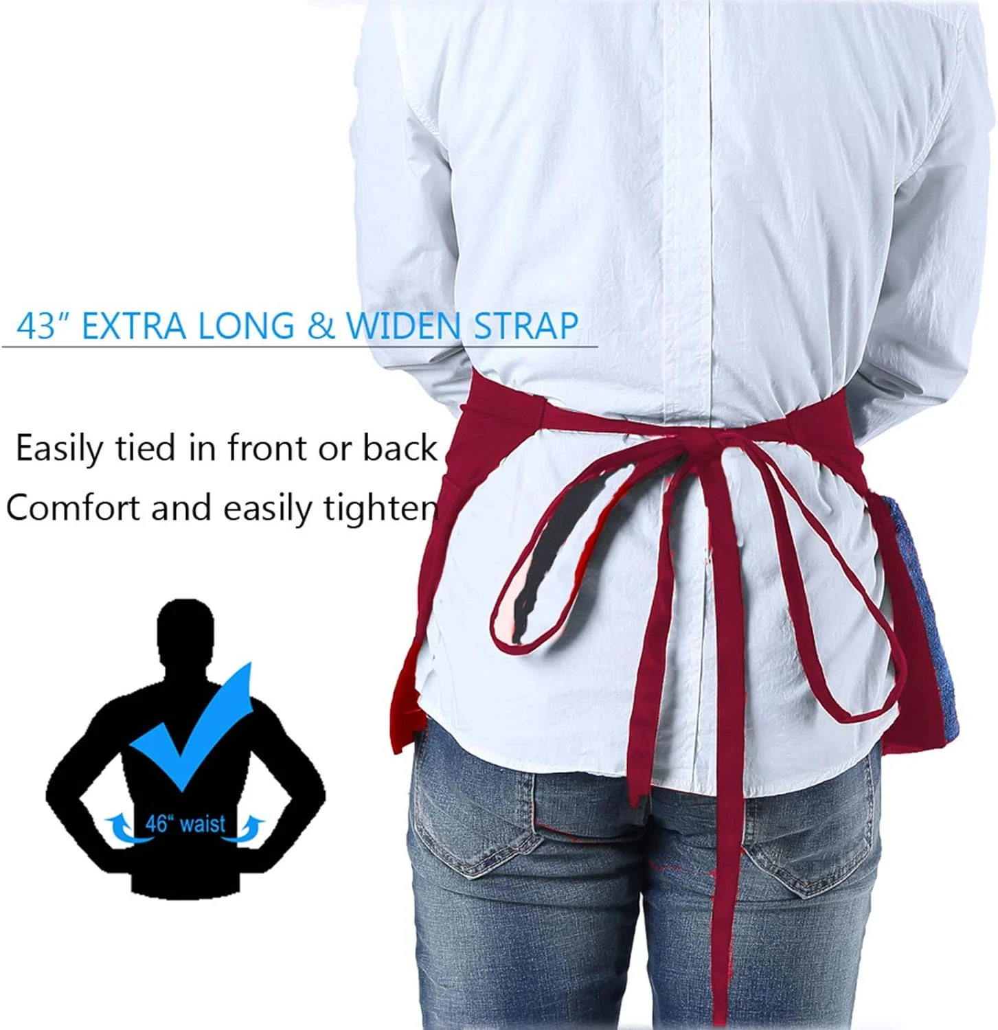 BOHARERS Waist Apron with 3 Pockets - Red Short Apron - Image 3