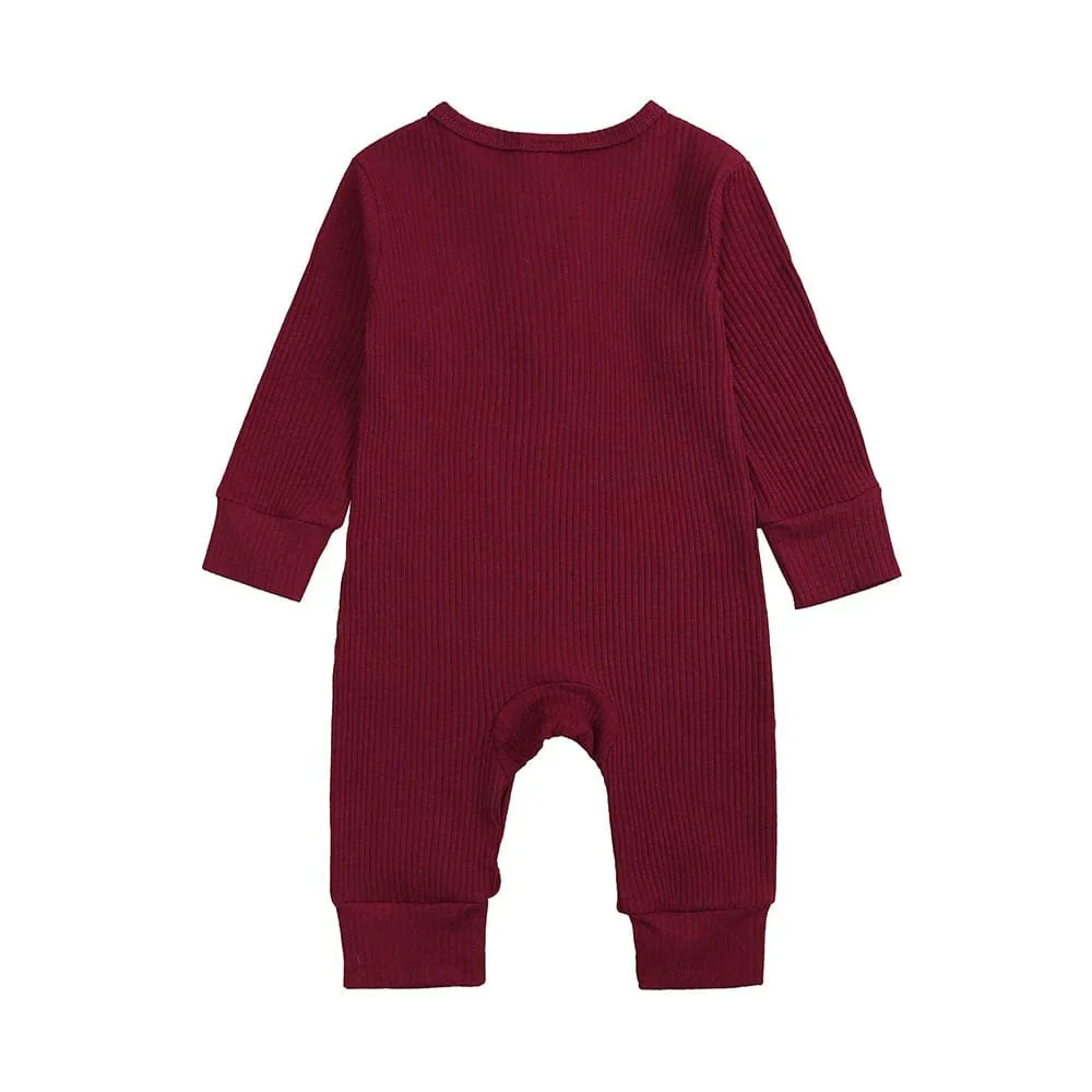 Burgundy Henley-Style Baby Sleepsuit (Various Sizes) - Image 3